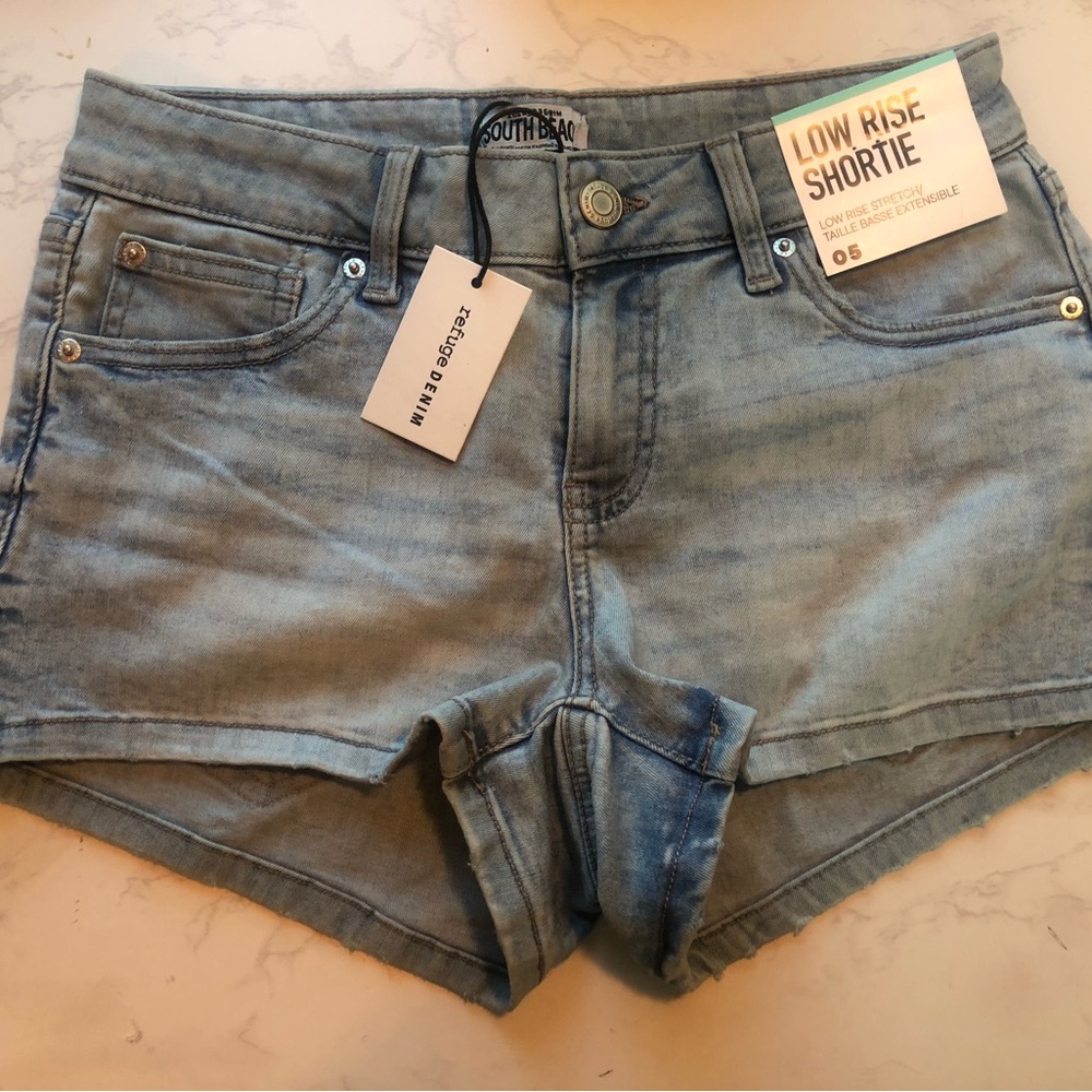 South Beach Light Blue Low-Rise Denim Shortie Shorts